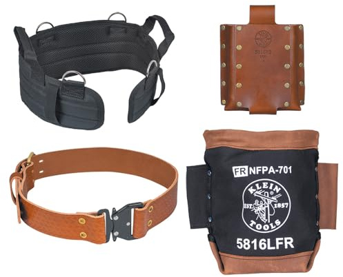 Klein Tools 5800HPBL Rodbuster Werkzeuggürtel-Set, 4-teilig, mit Schnellspanngurt, Segeltuch-Bolzen-Tasche, 3-Pocket Werkzeughalter und Pro Pad, groß