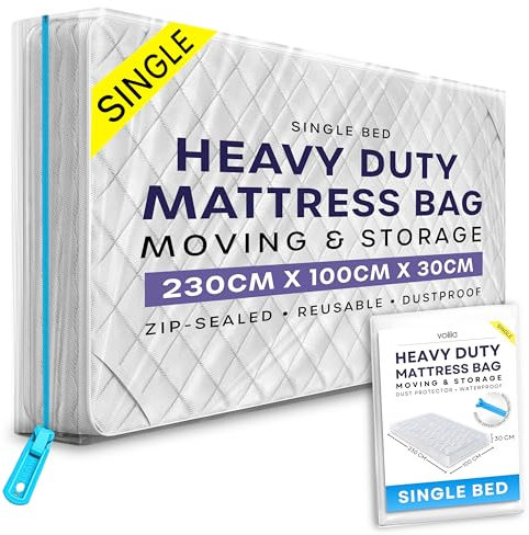 volila Single Mattress Storage Bag with Zipper - 1 Pack Waterproof Mattress Cover for Moving - Mattress Bag to Protect Beds from Stains, Dust, and Pest Damage - Plastic Mattress Cover