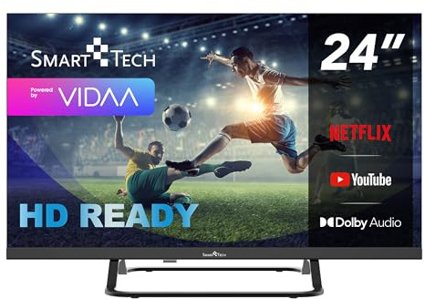 Smart Tech 24HV02V Fernseher 24 Zoll Smart TV VIDAA mit HD-Ready Auflösung | Dolby Audio | 3x HDMI | 2x USB | Bluetooth | Frameless Design | Miracast | Triple-Tuner DVB-C/-S2/-T2 | Modelljahr 2026