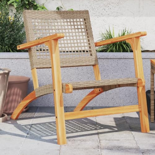 qohoio Gartenstühle 2 STK. Garten StüHle Relaxsessel Garten Gartensessel Outdoor GartenstüHle Beige Poly Rattan und Akazienholz - 365869