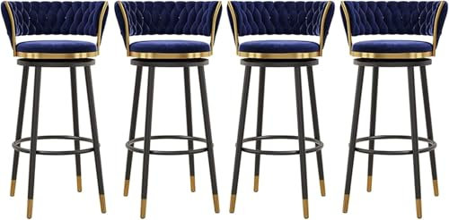 DZYHFCO Barhocker-Set, Barstuhl für Küche, Insel, Esszimmer, Drehbar, Barhocker, Stuhl-Set, 2 Stück, moderne Thekenhöhe, Samt, gepolsterter Hocker mit Rückenlehne für Küche, Frühstücksinsel (Blau, 4