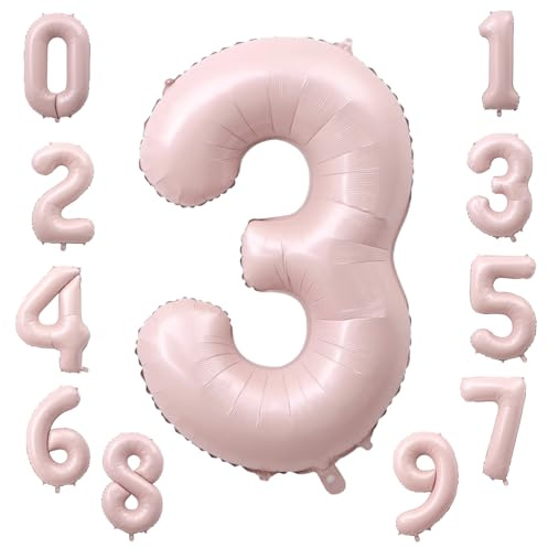 Koboko Zahlen Luftballon 3 Rosa, 40 Zoll Folienballon 3, Pastell Rosa Luftballons 3 Geburtstag Mädchen, Hell Pink Zahlenballon 3 Jahre Mädchen, Zahl 3 Helium Ballons Geburtstag für Kinder Party Deko