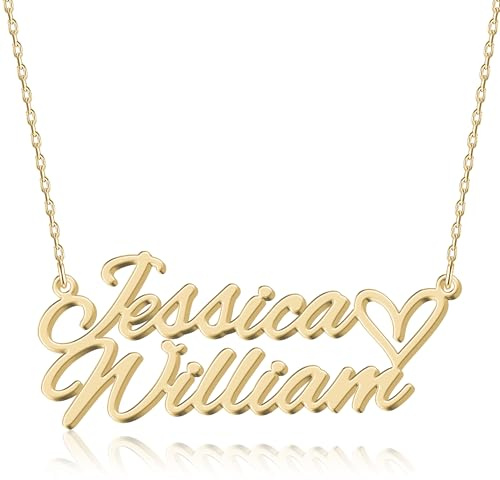 UMAGICBOX Personalisierte Namenskette mit Zwei Namen und Herz - Schmuck aus Sterlingsilber oder Edelstahl mit Goldbeschichtung, Geschenk für Paare, Familie, Freunde, Valentinstag, Weihnachten (Gold)