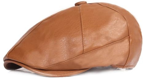 GIBZ Damen Klassische Newsboy Schiebermütze, Verstellbar PU Leder Malermütze Ballonmütze Vintage Kostümhüte Bakerboy Caps, Braun