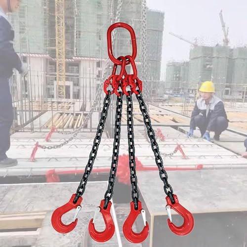 JvFbjLF Élingue à chaîne nominale, utilisée for déplacer des équipements Lourds, chaîne de Levage en Acier G80 MN avec Crochet à 4 Pattes(59.1in/1.5m/4.9ft)