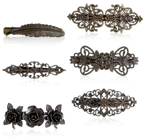 Tucnoeu 6 Stück Metall Haarschmuck Damen, Vintage Kleine Haarklammern, Entenschnabel-Haarspangen, Französische Haarnadel, Bronze Haarspangen für Frauen und Mädchen
