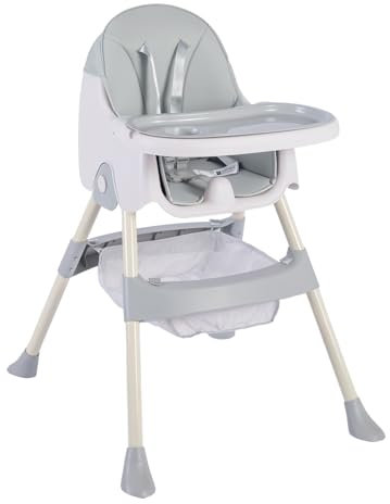 K IKIDO Chaise haute pour bébé - Pliable et réglable - Pour bébé de 6 mois à 3 ans - 15 kg - Avec planche et sac de rangement - Gris