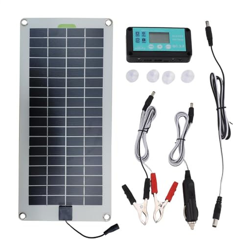 Caricabatteria solare per auto, caricabatteria solare da 30 W e 12 V, kit di carica lenta per pannello solare con spinas accendisigari e Morsetto a coccodrillo per auto, camion, trattore, barca
