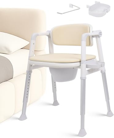 amicura 2-in-1 Shower Commode Chair, Lift-Up Arms, 300 lb, Beige