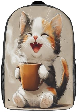 kaiyun Chat Sac À Dos D'école Tasse à café Imprimé 3D Sac À Unisexe Pour Enfants/étudiants/Adultes 17inch