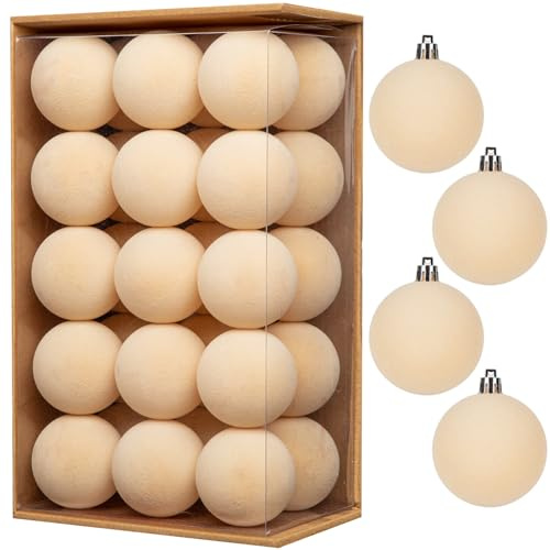 30PCS Velvet Christmas Ball Ornaments Set, 2.36 Shatterproof Baubles for Christmas Tree Decorations, Hanging Baubles with Soft Velvet Finish for Thanksgiving Holiday Party Décor, Cream White
