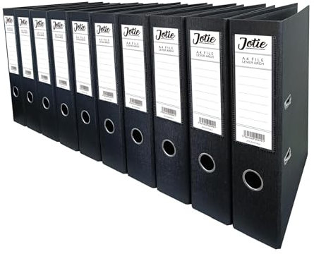 Set of 10 Black A4 Lever Arch Files for Paperwork A4 Folders with 70mm Spine, Thumb Ring & Elegant Anti-Spill Cover | Large Ring Binders | File Storage & Office Supplies