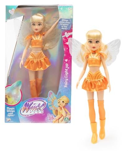 Winx – Stella Fata Ali Luminose, Bambola 27 cm, Look da Fata del Sole, Snodata, Giocattolo per Bambina e Bambini dai 4 Anni in su
