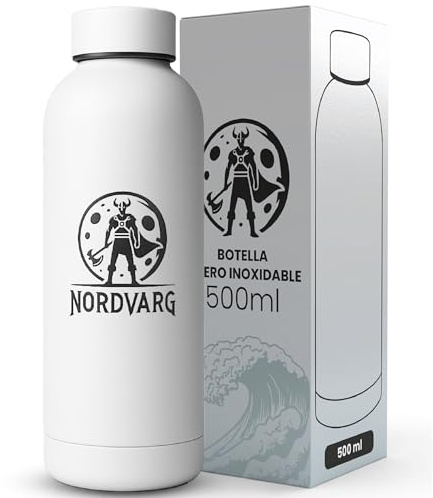 Botella Agua Acero Inoxidable 500ml – Reutilizable, Ergonómica, Resistente y Libre de BPA – Diseño Blanco Premium para Oficina, Deporte y Viaje
