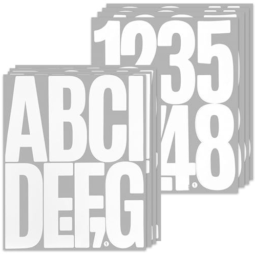 8 Sheet 5 Inch White Large Capital Letter Number Stickers, Alphabet Sticker
