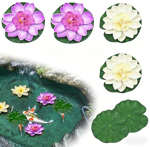 Juego de 6 hojas de loto de flores de loto, lirios de agua artificiales, follaje artificial de espuma flotante para estanque de acuario