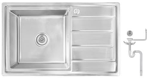 Preero-80x50x21,R18 Fregadero de cocina, de acero inoxidable 304, 1,0MM, Rectangular,1 Seno, Escurridor a la derecho