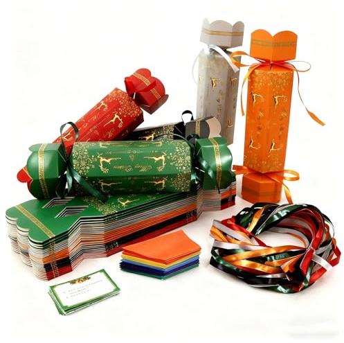 Kit di cracker natalizi fai da te, scatole di carta per caramelle, decorazioni con cappelli e biglietti per indovinelli, senza bottoni