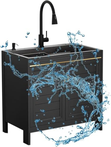 Armadietto da cucina con lavandino lavello commerciale per catering indipendente con rubinetto in acciaio inossidabile estratto per lavanderia a base di lavanderia con mobile per il riparato interno