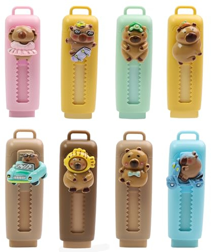 8 gomas de borrar retráctiles Capybara para niños, 8 colores, divertido borrador Capybara, lindo juego de papelería para los amantes de Capybara, obsequios escolares, cumpleaños infantiles