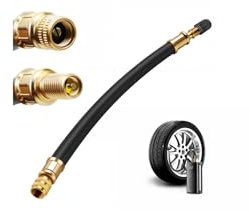 Qhpbuy Extension Valve Pneu, Valve Pneu Voiture, Camion, Vélo, Pneu Trotinette Electrique Adaptateur Valve en Cuivre, 360 °Caoutchouc Rallonge de Valve, 210 mm avec Capuchon de Protection.