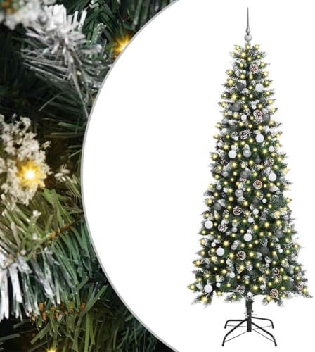 vidaXL Árbol de Navidad Artificial Verde 240 cm PVC, Plástico y Acero, Sala de Estar, árbol de Navidad Moderno en Forma de Cono, decoración Minimalista, Luces LED, Acento portátil