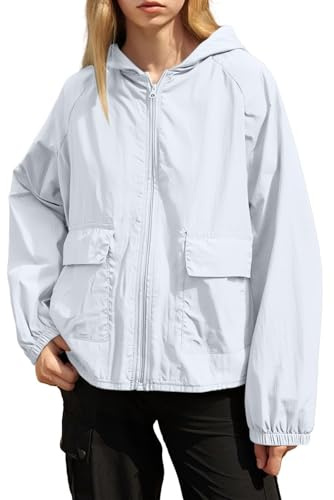 KOG Regenjacke für Damen Wasserdicht Radjacke Leichte übergangsjacken Sport Jacke Einfarbig Kleidung Wanderjacke Dünne Trachtenjacke Outdoor Jacken Frauen Bikerjacke Mode Regenjacken Kapuzenjacke