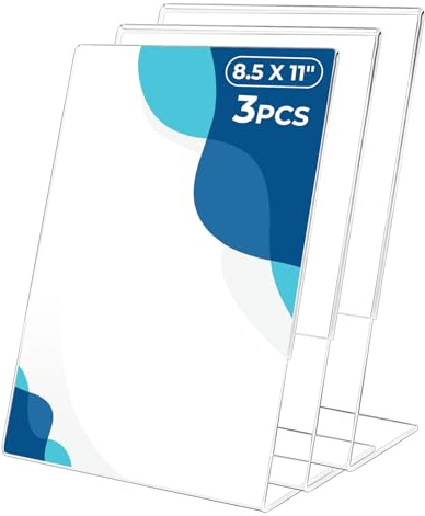 Espositore A4 – 3 pezzi da tavolo A4, in plexiglass trasparente, come supporto a L per ufficio, ristorante, negozio, hotel e promozioni, ideale come supporto per brochure A4 o in acrilico