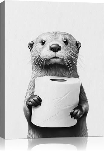 Yoljun Badezimmer Deko, Lustiges Otter Poster mit Klopapier Badezimmer Bild, Deko Bad mit Rahmen Fertig zum Aufhängen, Witzige Bilder Toilette Kunstdruck für Wohnung und Einweihungsgeschenk