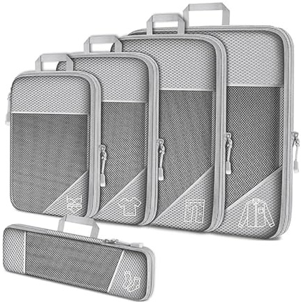 Packtaschen Mit Kompression, Packing Cubes Compression Set, for Suitcase, Backpack, Holiday, Travel,60% Mehr Platz (gray-set)