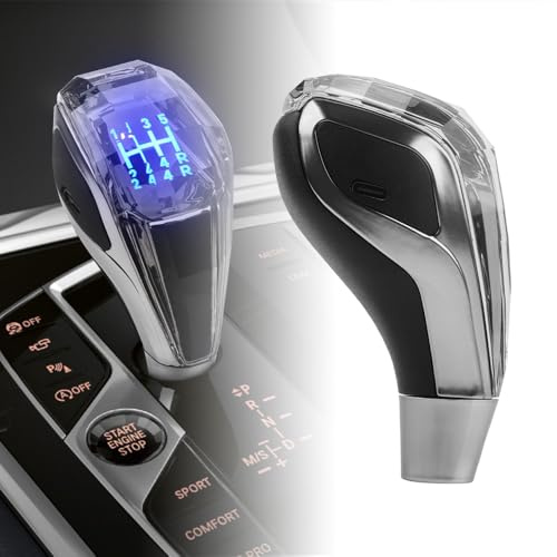 NHHEO Universal Pomos de Palanca de Cambios, 5 Velocidades Manual Palancas de Cambio Coche sin Botones Cristal 7 Colores Iluminación LED Activada por Contacto