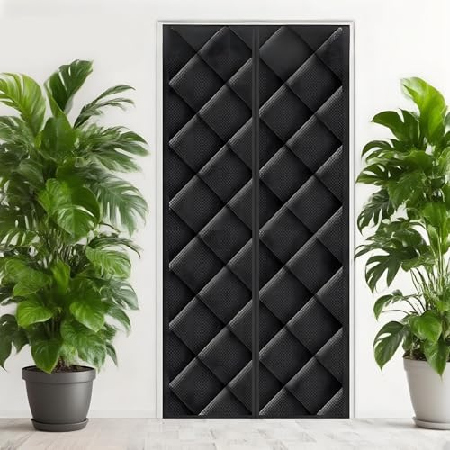 Insulated Door Curtain, Outdoor Curtains for Patio Waterproof Magnetic Thermal and Insulation Self- Closing Privacy Door Cover Screen for Wintern to Keep Warm Soundproofing 70-260cm(Black,95x205cm)