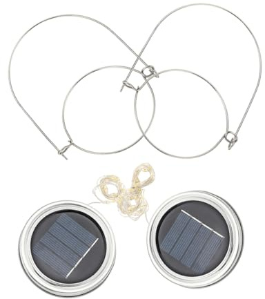 HAMPPLIES Solar Powered Garden Mason Jar Lights 20 Led Warm White Copper Wire String 2m Outdoor Solar Fairy Lights for Patio Terrace Wedding Decor 2 Sets Mason Jar Lids and Handles