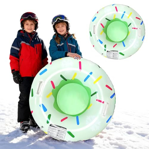 Trineo Hinchable de Invierno, SilverChry Trineo de Nieve Inflable de 80 cm, Tubo de Nieve para Niños y Adultos, Trineo Nieve hinchables con Asas, Trineo Inflable Adecuado para Juegos de Nieve (Verde)