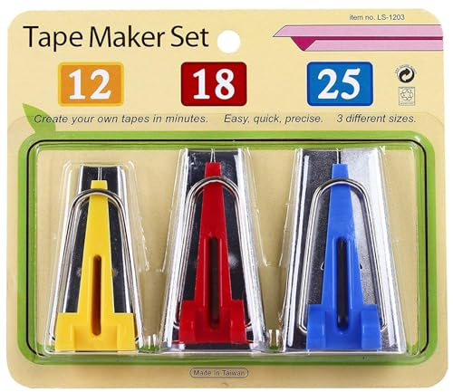 Nähmit 3 Stück Schrägbandformer Schrägband Werkzeug Set für Aufbügelbares Schrägband Breiten 12 mm, 18 mm und 25 mm, Tape Maker Set Edelstahl Nähen Zubehöre Handbuch DIY Patchwork Kit,