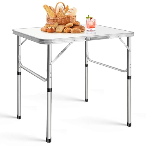 Huini Klapptisch faltbar Höhenverstellbar 75x55cm – Leicht & Stabil für Garten, Camping, Balkon, Homeoffice (Weiß)