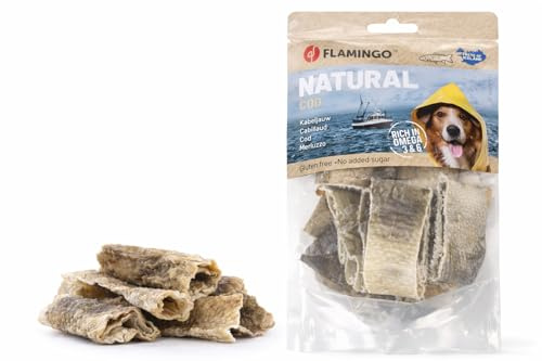 Friandises pour Chien – Peau de cabillaud Courte – 60 g – Nature – sans Gluten – Riche en oméga 3 & 6 – Flamingo