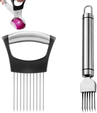 2 Pcs Onion Slicer Holder, Stainless Steel Vegetable Cutter & Fruit Cutter for Tomato, Potato, Lemon, Avocado, Meat, Essential Kitchen Tools & Gadgets