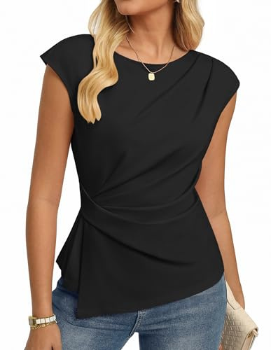 GRACE KARIN - Maglietta da Donna Estiva Elegante con Maniche a Sbuffo Business Blusa Slim Fit Camicia da Notte Top, Nero , M
