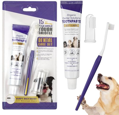 Brosse a Dent Chien et Dentifrice(Dentifrice à l'Arôme De Bœuf 70g+Brosse à Dents à Poils Souples+Brosse à Doigts),Kit de Soins Dentaires,pour Élimine La Plaque Dentaire