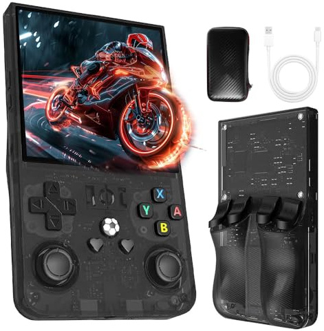 R36MAX Consola Retro Portátil, 4 Pulgadas IPS Consola Portátil, Emulador Consola Retro con 128 GB Almacenamiento, 22.000 Juegos y 30 Emuladores, Sistema Linux, Batería 4000 mAh, Mini Arcade (Negro)