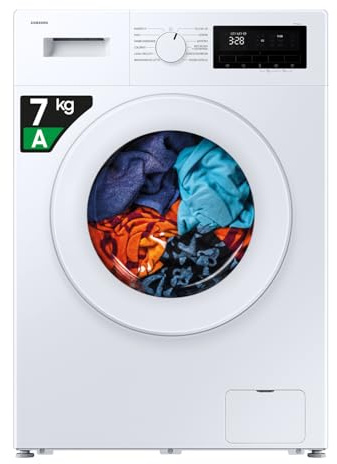 Samsung Lavatrice Slim F-WM703M05TW3M Libera installazione, 7 Kg, Vapore Igienizzante, Carica Frontale, 3 Mesi Garanzia Extra, Corpo e oblò: Bianco, Display: Nero, 59,5l x 85h x 44p cm