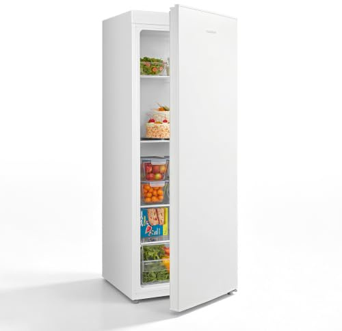 Comfee' RCD235WH2EU(E) 230L Refrigerador de 1 Puerta, Altura 142 cm, Independiente, Termostato Ajustable de 1 a 10°C, Luz LED, Puerta Reversible, Estantes De Vidrio Y Cajón Para Verduras, Blanco