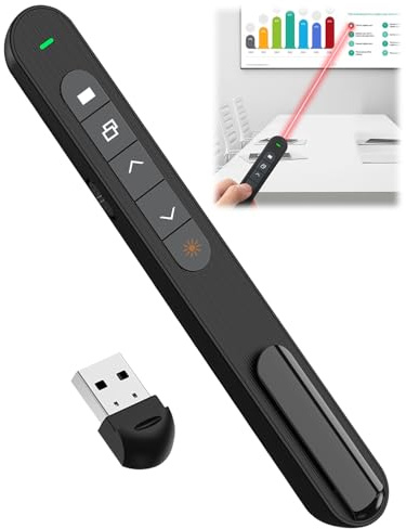 Presentation Clickers for powerpoint,Wireless Presenter with USB Receiver, Red Laser Slide Clicker for Presentations,328FT Range 2.4GHz Hyperlink Volume Control for Computer Laptop PC