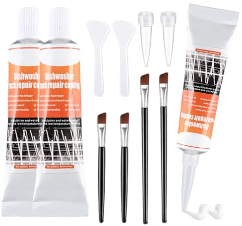 2 set 50ml Spülmaschinenkorb Rost Reparatur mit Zubehör, Wasserdicht Spülmaschinenkorb Reparatur Hitzebeständig, Schnelltrocknend, für Spülmaschine für Reparieren Sie Verschleiß(Weiß)