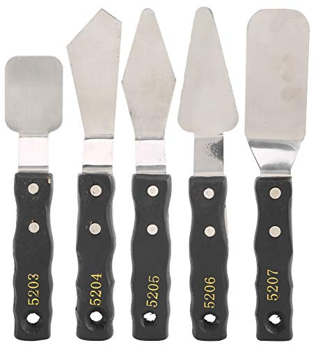 Set di 5 spatole da pittura, spatola per pittura ad olio e acrilico con manico in legno nero e lama in acciaio inox, ideale per mescolare, stendere e creare texture