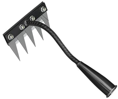 EcoGleam Ogräsräke av järn för trädgård, hand ogräsborttagare, spikratta, robust, justerbar, jordbruksverktyg (5 tänder)