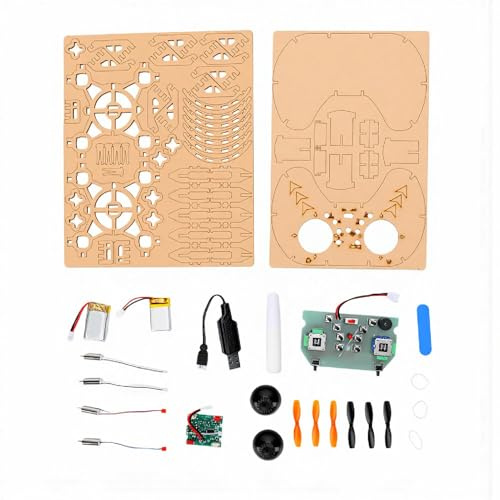 Plyisty DIY-Drohnen-Modellbausatz aus Holz, Ferngesteuerter RC-Quadrocopter für Flugzeugtraining mit Vollständigem Schutzrahmen, Not-Aus, Start- und Landung mit Einer Taste