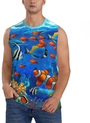 JBJGKHLP hav tropisk fisk korall undervattensvärld tryck ärmlös t-shirt män atletisk tank top t-shirt lätt vardaglig helg utomhus