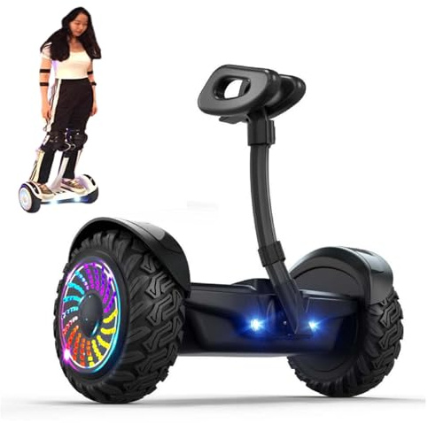 10 All Terrain Hoverboard,Intelligent Electric Balance Scooter, With Steering Handle,App,6-15km/H,With LED Lights & Dual Motors,120kg Load-Bearing Black(07